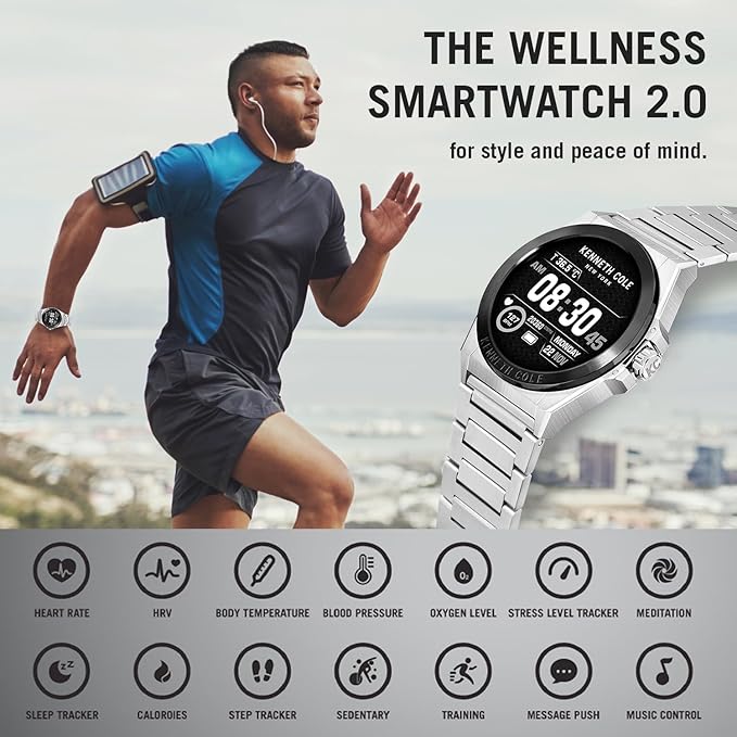 Kenneth Cole Watch New York, Wellness 2.0 Smartwatch, Health Monitoring, Reminders, Advanced Sensor, Sport Modes, Long Battery, Water Resistant, Android & iOS Compatible