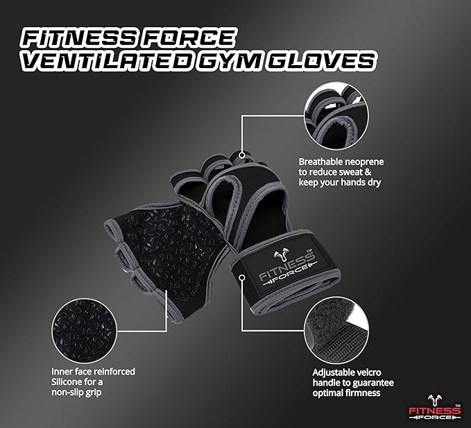 FITNESS FORCE Ventilated Gym Gloves for Men with Built-in Wrist Support for Workouts Weightlifting Gloves Workout Gloves for Women Exercise Fitness Gloves Perfect for Powerlifting, Cross Training