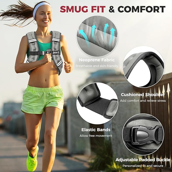 BAGAIL Weighted Vest, 5lbs/10lbs/12lbs/15lbs/20lbs/25lbs/30lbs Weight Vest with Detachable Phone Pouch, Rucking Vest for Women, Men, Walking, Weight Loss, Training, Running