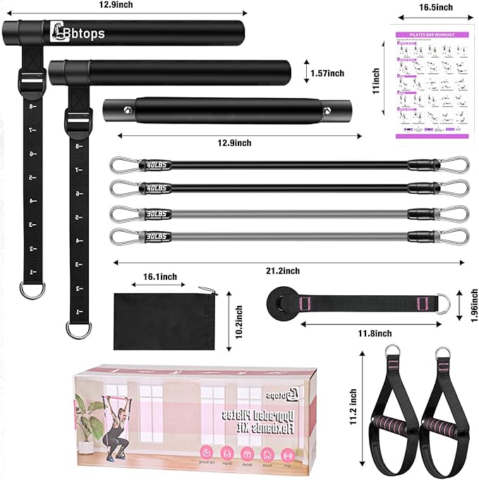 Pilates Bar Kit with Resistance Bands,Pilates Bar with Stackable Bands Workout Equipment for Legs,Hip,Waist and Arm,Exercise Fitness Equipment for Women & Men Home Gym Yoga Pilates