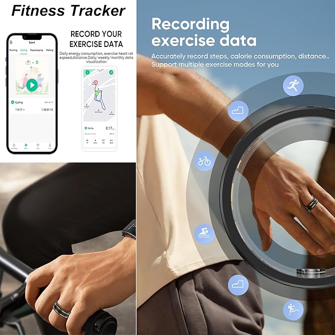 Smart Ring Heart Rate Monitor Blood Pressure Ring Sleep Tracker Fitness Ring Pedometer Step Counter Calories Fitness Tracker Waterproof Health Smart Rings for Men Women