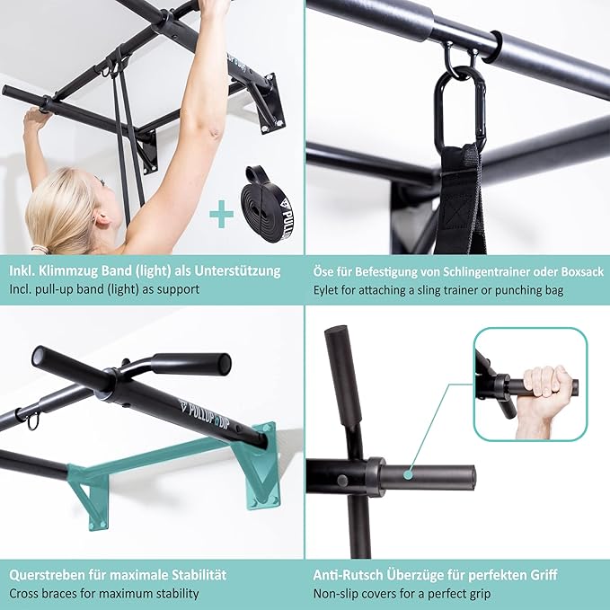 PULLUP & DIP Wall Mounted Pull Up Bar 200 kg (440 lbs)