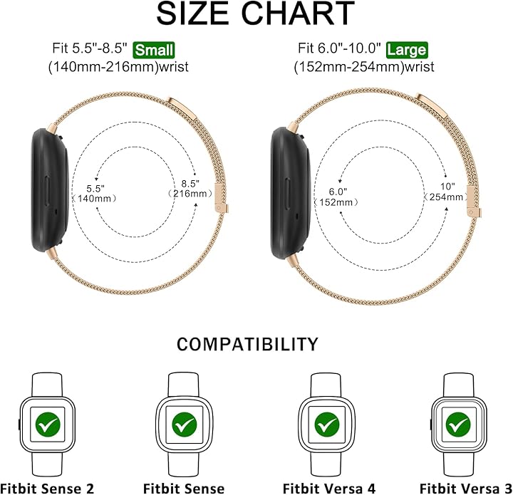 Vanjua Metal Band for Fitbit Sense 2 / Sense Bands, Fitbit Versa 4 / Versa 3 Bands Women Men, Stainless Steel Mesh Magnetic Replacement Bracelet Strap Compatible for Fitbit Sense 2 / Versa 4 Smartwatch
