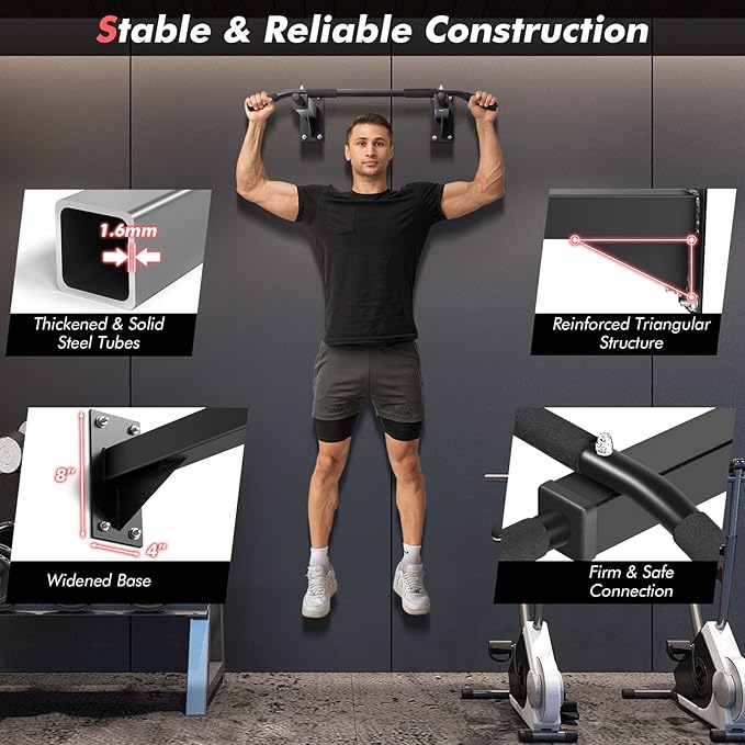 Goplus Wall Mounted Pull Up Bar 3 Grip 440 LBS