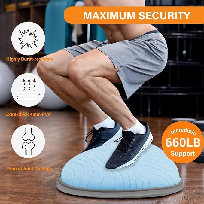 PROIRON Balance Ball Trainer - Air Dome Half Ball with Resistance Bands & Nonslip Base - 660lbs Capacity - Ideal for Yoga & Exercise