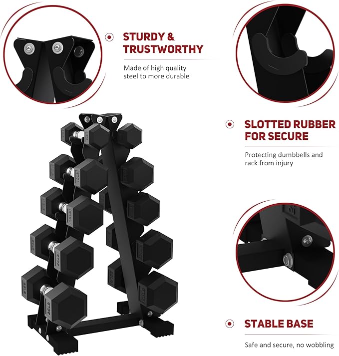 BalanceFrom 100LB or 150LB Rubber Coated Hex Dumbbell Weight Set and Storage Rack, 5-20 lbs Pairs, or 5-25 lbs Pairs