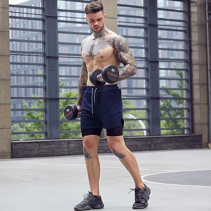 OEBLD Mens Athletic Shorts 2-in-1 Gym Workout Running 7'' Shorts with Towel Loop