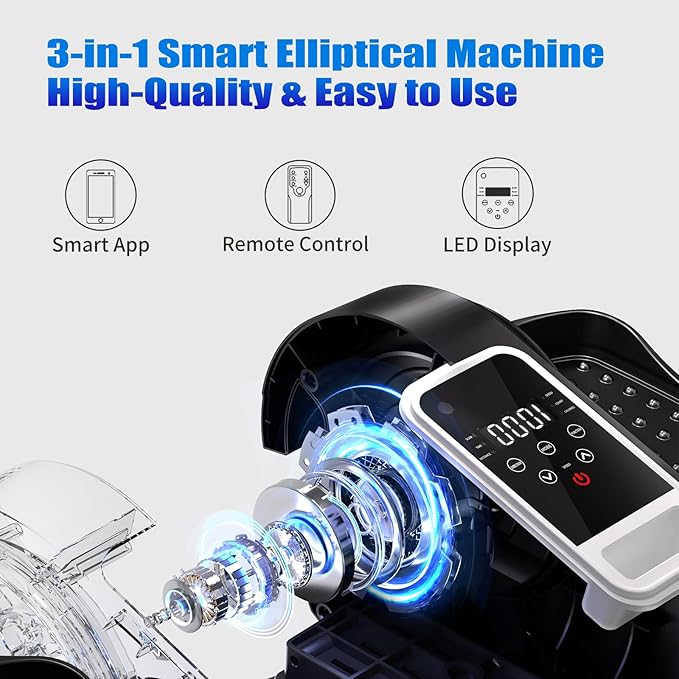 Under Desk Elliptical Machine with App – Quiet & Portable Electric Pedal Exerciser with Adjustable Speed and LED Display for Home and Office, Seated Ellipse Leg Exerciser Fully Assembled