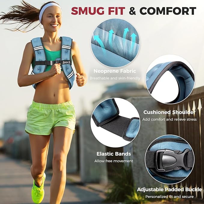 BAGAIL Weighted Vest, 5lbs/10lbs/12lbs/15lbs/20lbs/25lbs/30lbs Weight Vest with Detachable Phone Pouch, Rucking Vest for Women, Men, Walking, Weight Loss, Training, Running