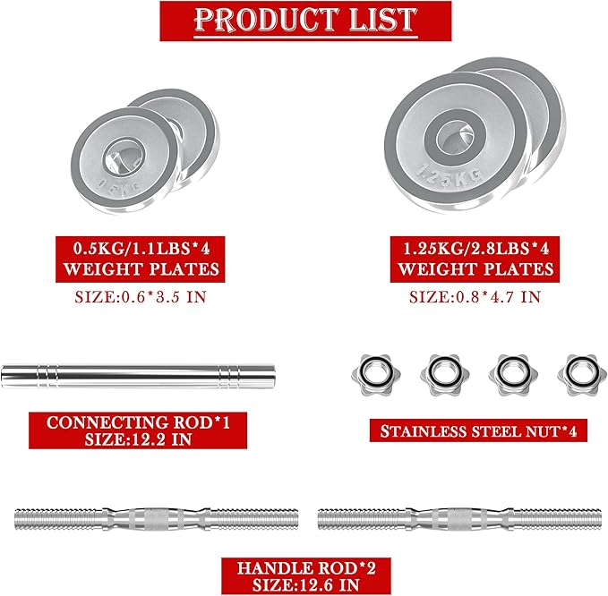 VIVITORY Fitness Dumbbells Set, Adjustable Weight Sets up to 11/22/44/66/110 lbs, with Metal Connecting Rod Used As Barbell, Chromed Weights, Hardcover Gift Box, Home Gym Work Out Training Equipment