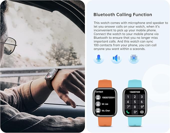 UWATCH 1.90" Smart Watch – Heart Rate & Sleep Monitor, IP68 Waterproof Fitness Tracker – Silicone Strap Smart Watches – Ideal for Health, Fitness & Daily Wear – Compatible with iOS & Android (Black)
