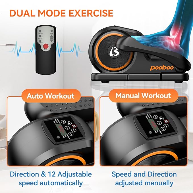 pooboo Under Desk Elliptical Machine, Ellipse Leg Exerciser for Seniors Fully Assembled, Portable & Quiet Electric Seated Pedal Exerciser with Remote Control & LCD Display