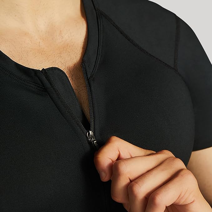 Tommie Copper Mens Short Sleeve Compression Shirt with Front Zipper – Full Back & Shoulder Support, Posture Corrector