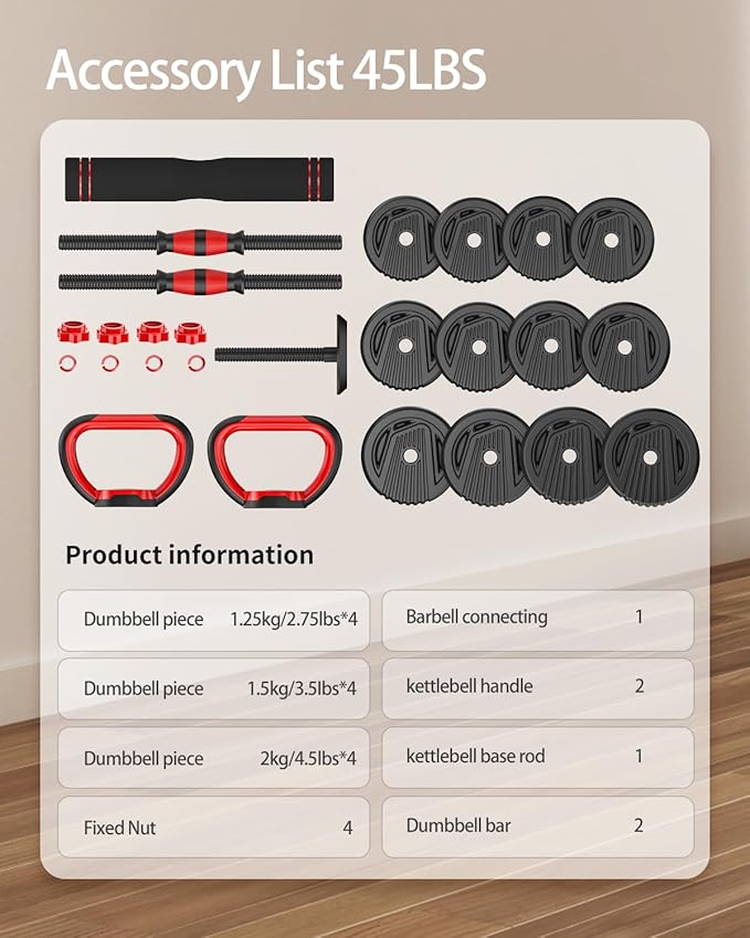 Adjustable Dumbbells, 10/25/35/55/70/90lbs Free Weight Set with Connector, 4 in1 Dumbbells Set Used as Barbell, Kettlebells, Push up Stand, Fitness Exercises for Home Gym Suitable Men/Women