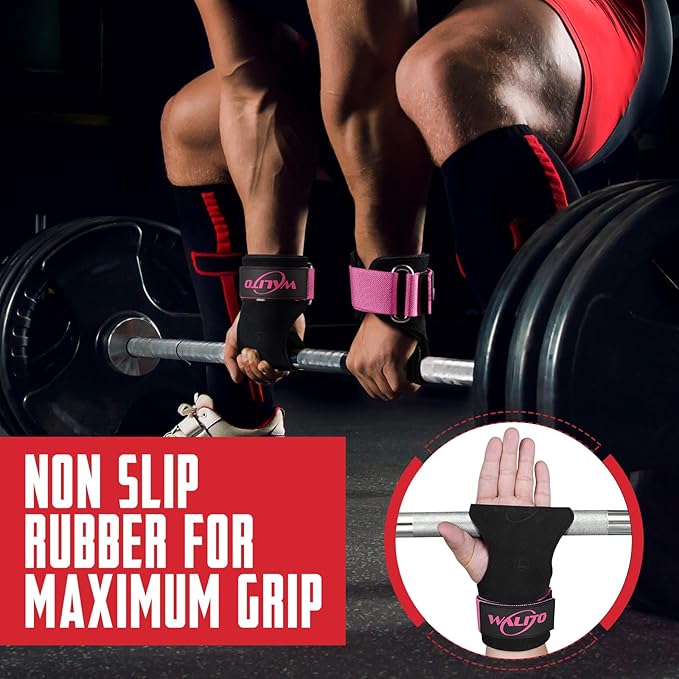 WALITO Weight Lifting Wrist Straps (Pair),Double Layer Leather Grips for Deadlift,Powerlifting and Gym Workouts, Adjustable Neoprene Padded Wrist Wraps - Men/Women, Heavy Duty Support