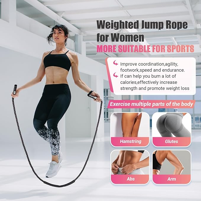 Weighted Jump Rope for Women 1.25LB Heavy 9.2FT Weight