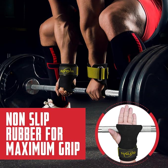 WALITO Weight Lifting Wrist Straps (Pair),Double Layer Leather Grips for Deadlift,Powerlifting and Gym Workouts, Adjustable Neoprene Padded Wrist Wraps - Men/Women, Heavy Duty Support