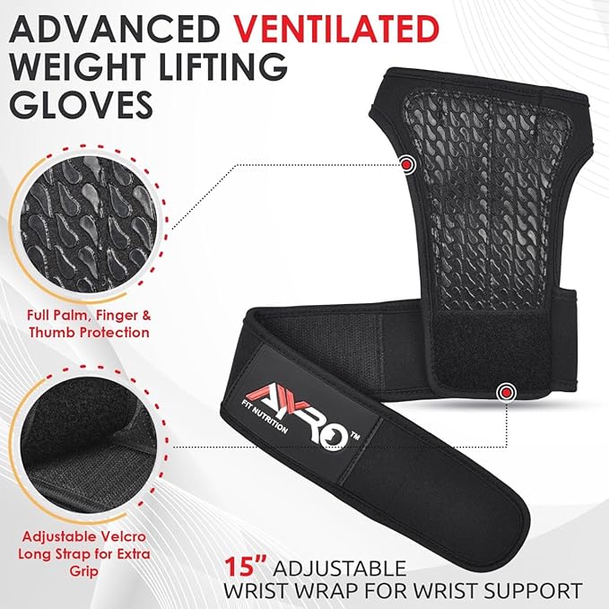 AYRO Ventilated Weightlifting Workout Gloves for Men & Women, Gym Gloves with Built-in Wrist Wraps for Men & Women-Best for Weightlifting, Gym Fitness, Hand Support & Cross Training