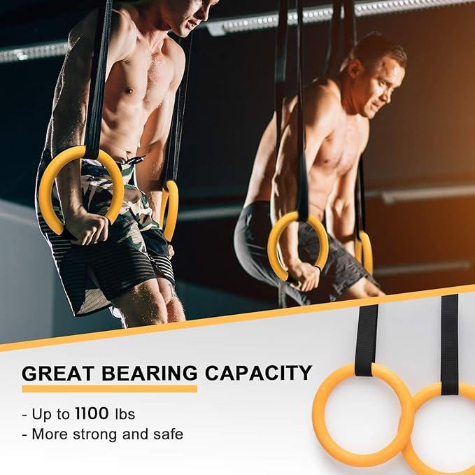PACEARTH Gymnastic Rings 1100lbs Capacity with 14.76ft Adjustable