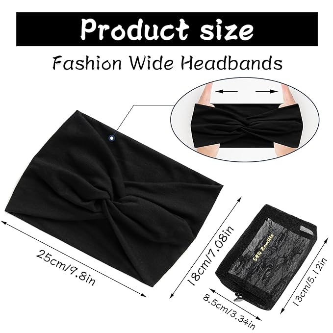 S&N Remille Wide Headbands for Women, Large Hairband, Elastic Non-Slip Headband Twist Knotted Accessories, Yoga Workout Vintage Hair 3 Pack (Colour-5)