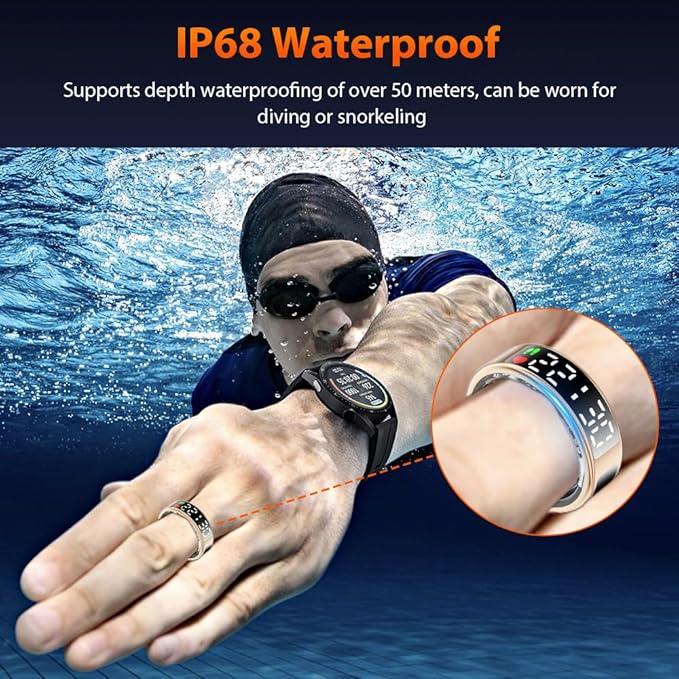 Smart Ring Health Tracker with LED Display Screen, IP68 Waterproof Fitness Tracker, Bluetooth Connection Health Ring Compatible with iOS/Android, Activity Tracker/Heart Rate/Blood Oxygen/Sleep/Step