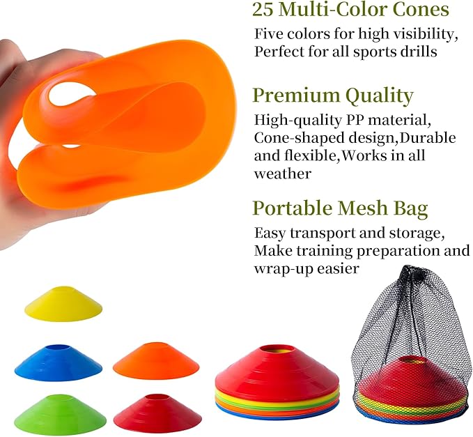 Football Goalie Cones Set with Carrying Bag 25 Pieces,