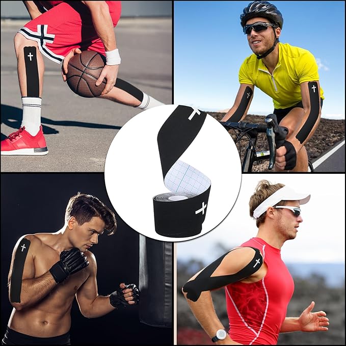 Geiserailie 4 Roll Christian Cross Kinesiology Tape, Each 20 Precut Strips 10" Per Strip Waterproof Religious Athletic Sports Tape Cotton Elastic Wraps for Fitness Running Tennis Swimming Football