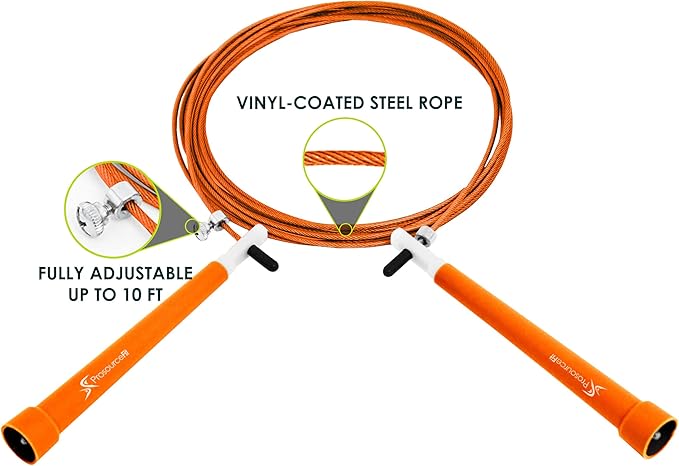 ProsourceFit Speed Jump Rope 10’ Adjustable Length, Super Fast Turning for Cardio, Boxing