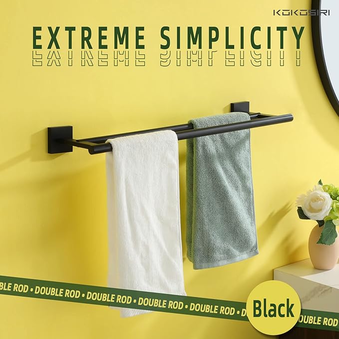 KOKOSIRI Towel Rails Bathroom Double Towel Bars Matte 20 Inch 2-Piece for 2 Pack B5005BK-L20-P2