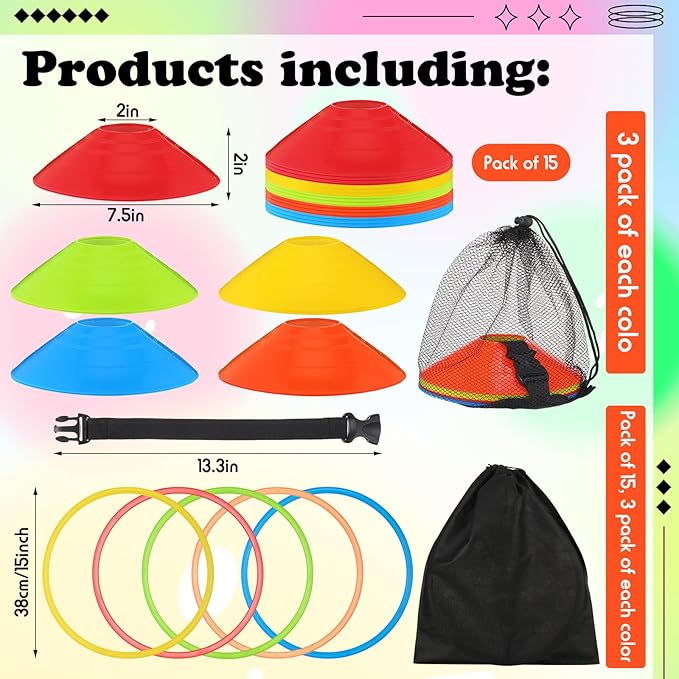 Syhood 30 Pcs Agility Soccer Cones and Speed 15 Pcs 15 Pcs