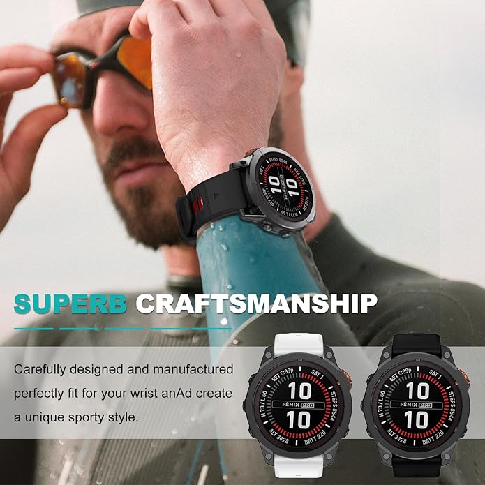 OVERSTEP Compatible with Fenix 7X Bands, 26mm Width Soft Silicone Replacement Strap for Fenix 7X Pro/Fenix 6X/ Fenix 5X/ Fenix 3 Smartwatch