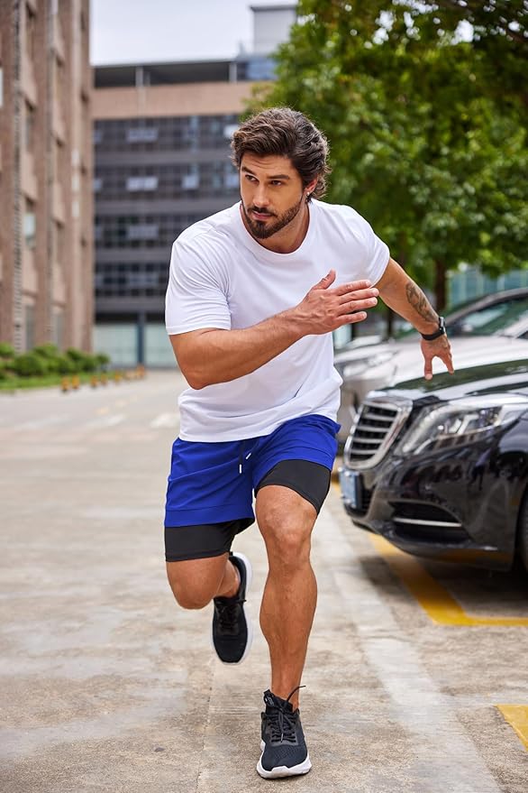 COOFANDY Men's 2 Pack Running Shorts 2 in 1 Workout Shorts Quick Dry Gym Training Athletic Jogger with Phone Pockets