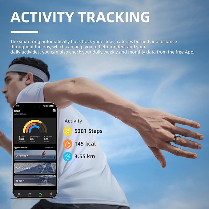 AI Smart Ring, Fitness Tracker with Heart Rate, Blood Pressure, Sleep Tracking, Step Tracking, 10ATM, Waterproof Smart Ring for iPhone and Android (Matte Gray, 11)