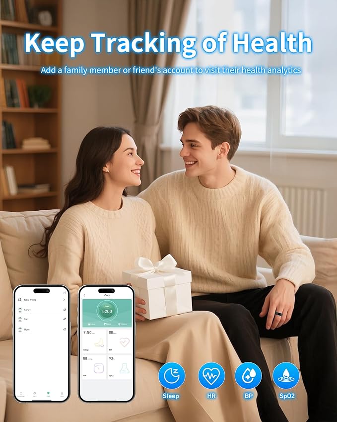 Smart Rings for Women, Fitness Tracker with Blood Oxygen, Blood Pressure, Heart Rate, Sleep Monitor, Step Counter, Gesture Control IP68 Waterproof Smart Ring Tracker, Stainless Steel
