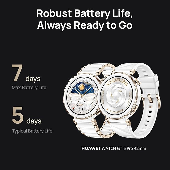 HUAWEI Watch GT 5 Pro 42 mm Smartwatch, Sharp-Edged Design, up to 7 Days Battery Life, Pro-Level Sports Watch, Health Tracking, Compatible with iOS and Android, White Fluroelastomer