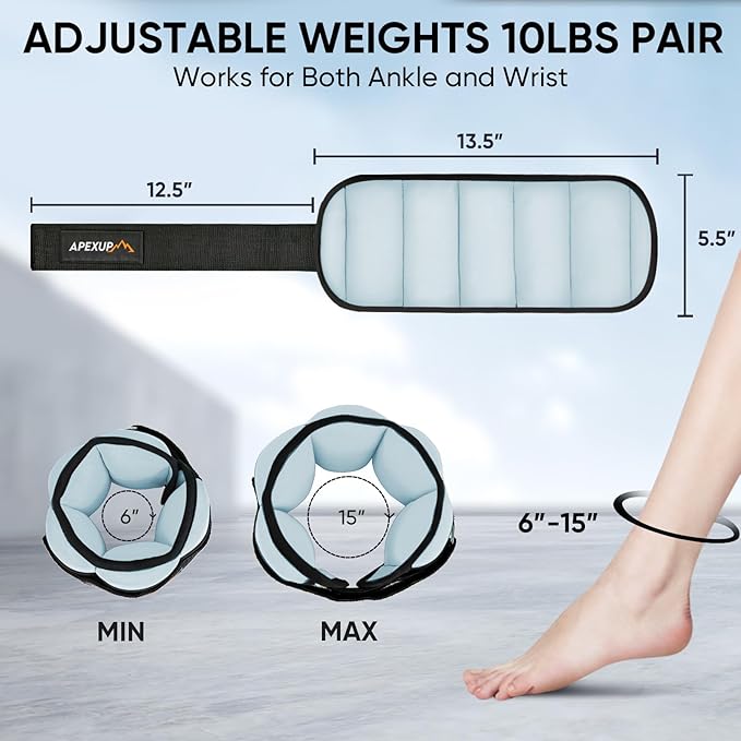 APEXUP 10lbs/Pair Adjustable Ankle Weights for Women and Men