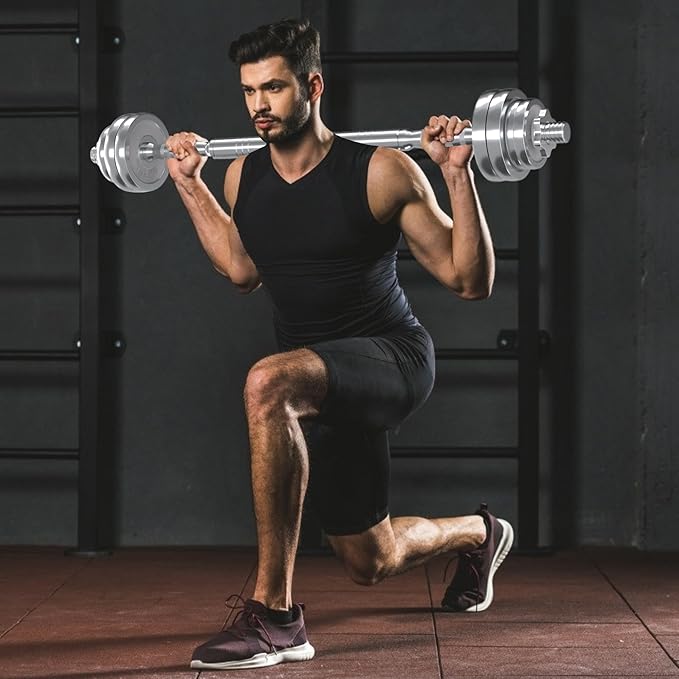 VIVITORY Fitness Dumbbells Set, Adjustable Weight Sets up to 11/22/44/66/110 lbs, with Metal Connecting Rod Used As Barbell, Chromed Weights, Hardcover Gift Box, Home Gym Work Out Training Equipment