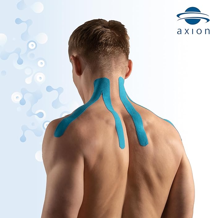 Kinesiology Tape Uncut | 2 Rolls of Athletic Sports Tape in Blue and Red | 16ft Length and 2'' Width per Roll | Waterproof • Skin-Friendly • Elastic | Ideal for Sports | axion