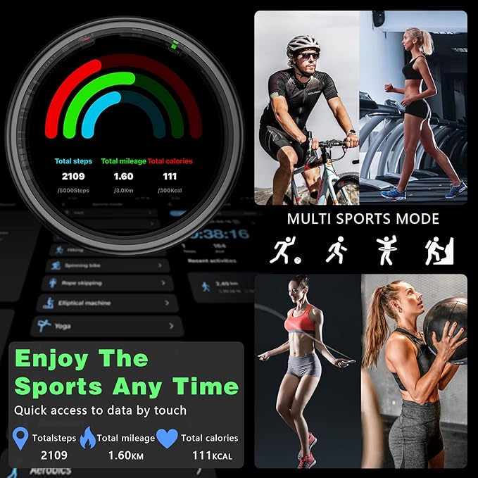 Smart Ring with LED Display Screen, Fitness Tracker Smart Rings for Women Men, Health Ring for iOS & Android, Sleep Tracker Ring Compatible with Heart Rate, SpO2, Sleep, Step (Silver, 9)