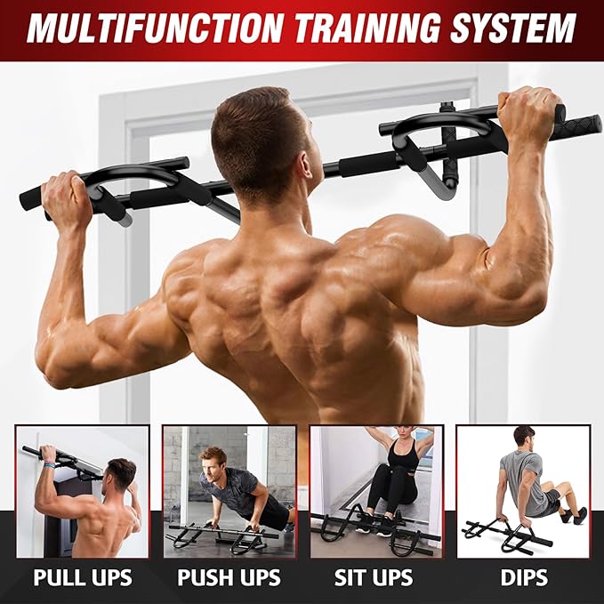 TOPOKO Upgrade Pull Up Bar for Doorway - Max Capacity 440 lbs, Portable Upper Body Workout Bar for Strength Training