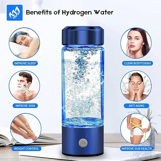 Hydrogen Water Bottle, Portable Hydrogen Water Ionizer Machine, Hydrogen Water Generator, 2025 New Rechargeable Hydrogen Rich Water Glass Health Cup for Home Travel (Blue)