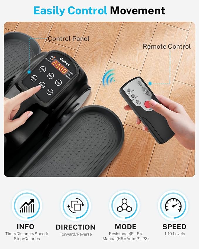 Gonex Under Desk Elliptical Exercise Machine, Leg Exerciser While Sitting for Seniors, 3-in-1 Mini Seated Pedal Exerciser as Seen on TV, 10 Resistance Levels, Manual/Auto Mode Mode for Home Office