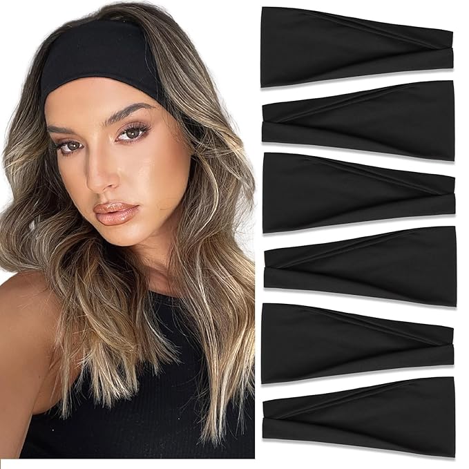 Black Headbands for Women Hair Bands for Women’s Hair Non Slip Women Thick Headband Stretchy Sweat Bands Headbands for Yoga Workout Every Day Basic Fashion Accessories
