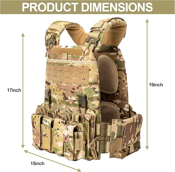 Quick Release Tactical Vest, Adjustable Breathable Weighted Vest for Men, Strong Tensile Lightweight Molle Vest 1000D Nylon for Duty Hunting Gaming