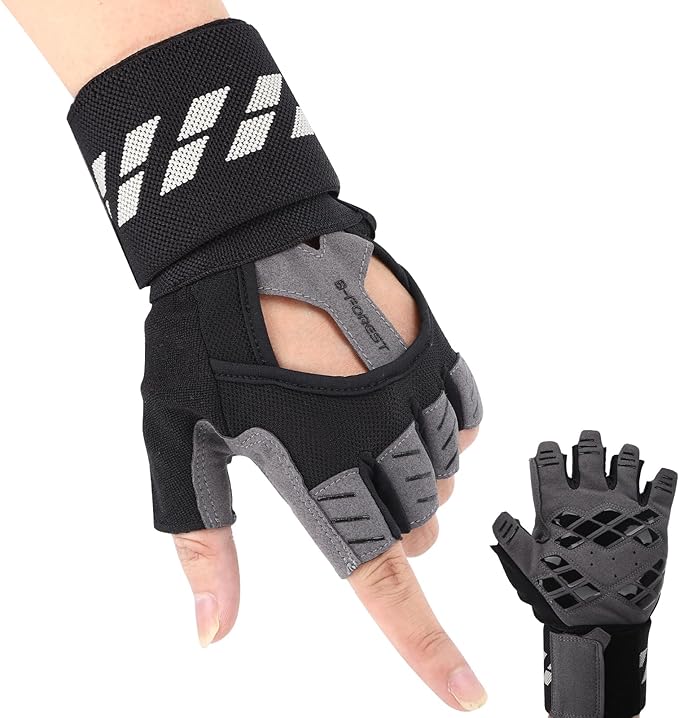 Fingerless Fitness Gloves with Wrist Support for Men - Ideal for Gym, Workout & Weight Lifting, Sports Gloves with Padded Design, Excellent Grip and Cushion Pads