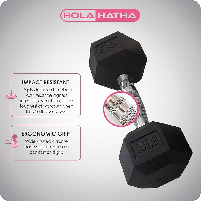 HolaHatha Hexagonal Dumbbell Free Hand Weight Set w/Rack