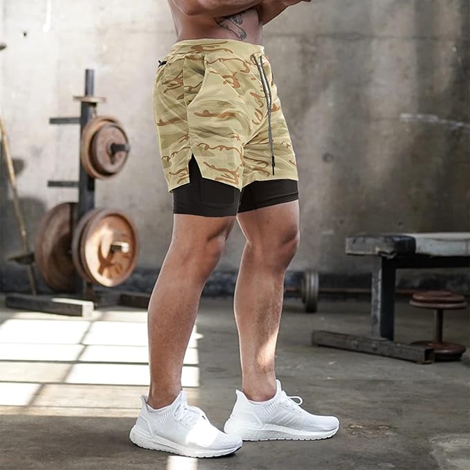 OEBLD Mens Athletic Shorts 2-in-1 Gym Workout Running 7'' Shorts with Towel Loop