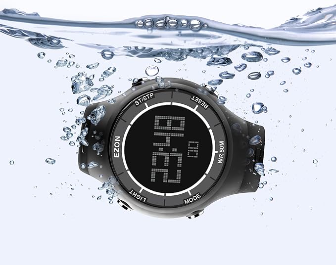 EZON Digital Watch 5ATM Waterproof Stopwatch with Countdown Timer/Chronograph/Lap Timing/EL Backlight/Alarm,Non Bluetooth,Digital Sports Watch for Men & Women
