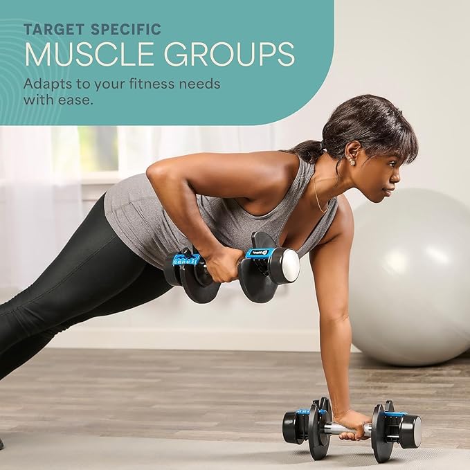 Lifepro Adjustable Dumbbells Set - 5in1-15lb 25lb 43lb weights Set & Single with Rack - Quick Adjust, Secure Grip - Compact Hand Weights for Men Women Home Gym