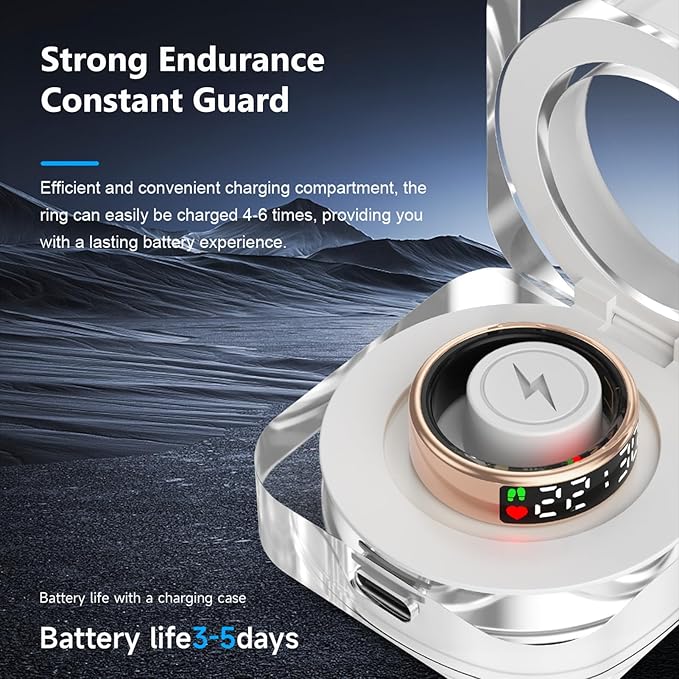 Smart Ring, Fitness Tracker Ring, Cordless Sports Health Tracker with APP, Charging Case, Support BT, IP68 Activity Tracker for Men Women Birthday Gift (#12)